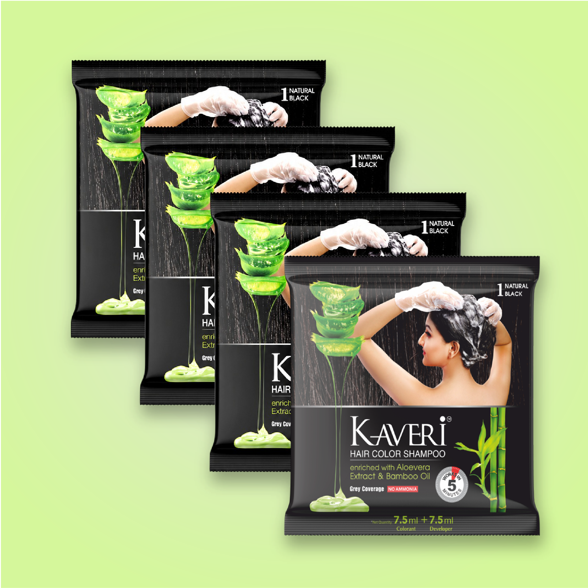 Kaveri Natural Black Hair Colour Shampoo for Instant Hair Coloring – Pack of 4 Sachets