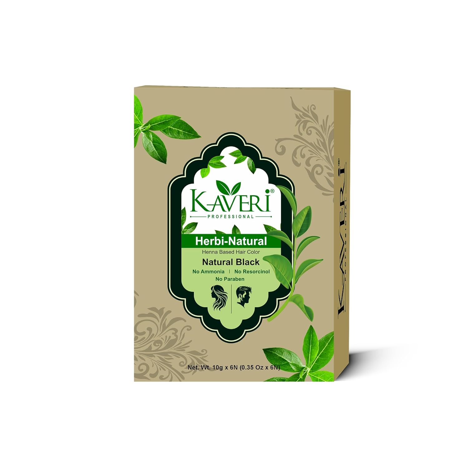 Kaveri Professional Herbi Natuiral Natural Black Henna Hair Color - Hair Color Mehndi For Men Women - No Ammonia Enriched With Vital Herbs 10Gm (1 Box - 6 Packs)