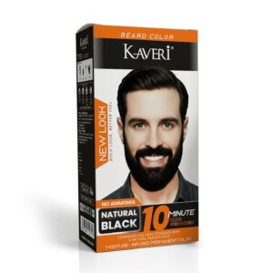 Kaveri Beard Color for Men – Natural Black | No Ammonia Beard Dye | 10 Minute Gray Coverage | Permanent Beard Moustache & Sideburn Color | With Developer & Brush | 60g + 60ml