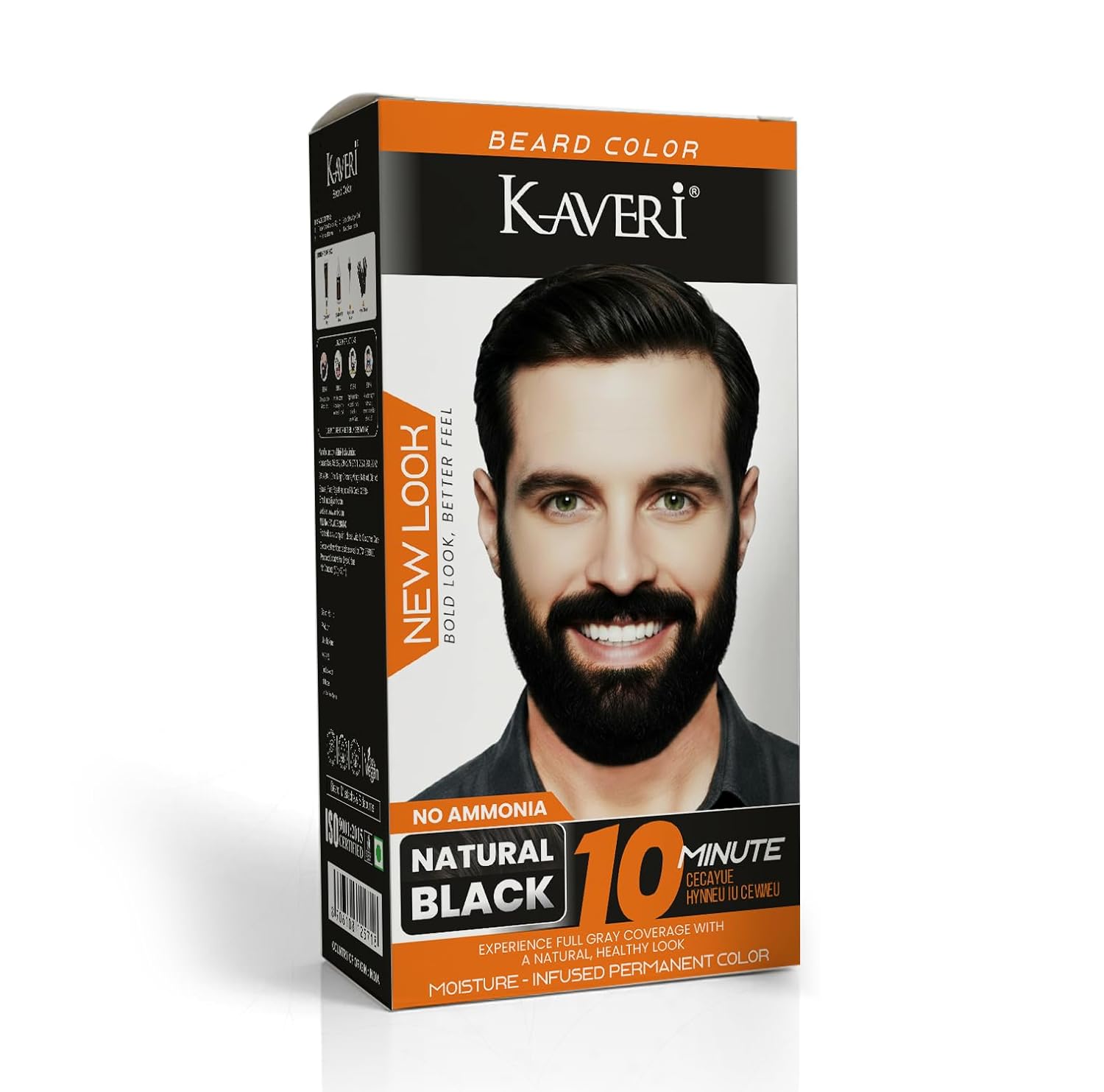 Kaveri Beard Color for Men – Natural Black | No Ammonia Beard Dye | 10 Minute Gray Coverage | Permanent Beard Moustache & Sideburn Color | With Developer & Brush | 60g + 60ml