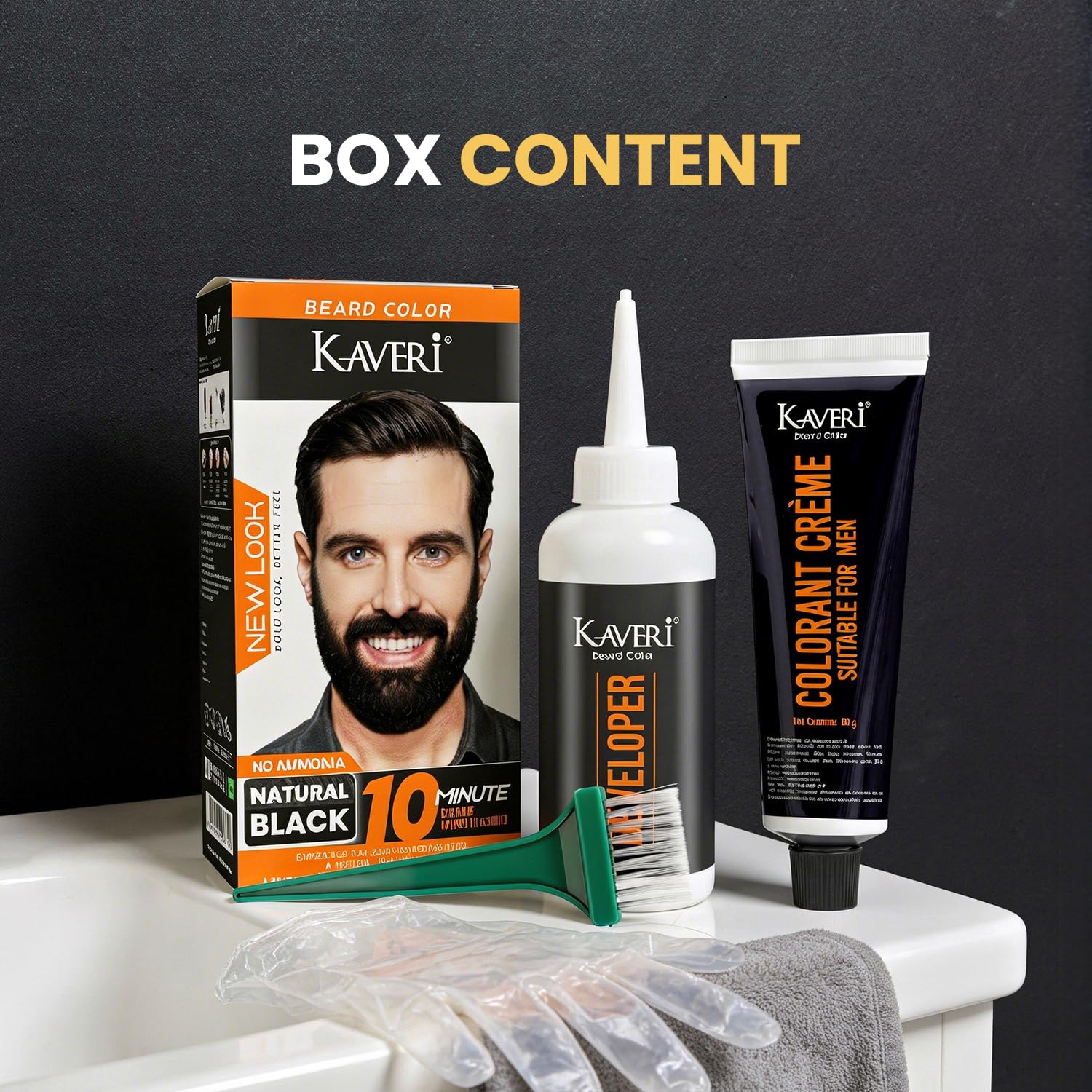 Kaveri Beard Color for Men – Natural Black | No Ammonia Beard Dye | 10 Minute Gray Coverage | Permanent Beard Moustache & Sideburn Color | With Developer & Brush | 60g + 60ml - Image 3