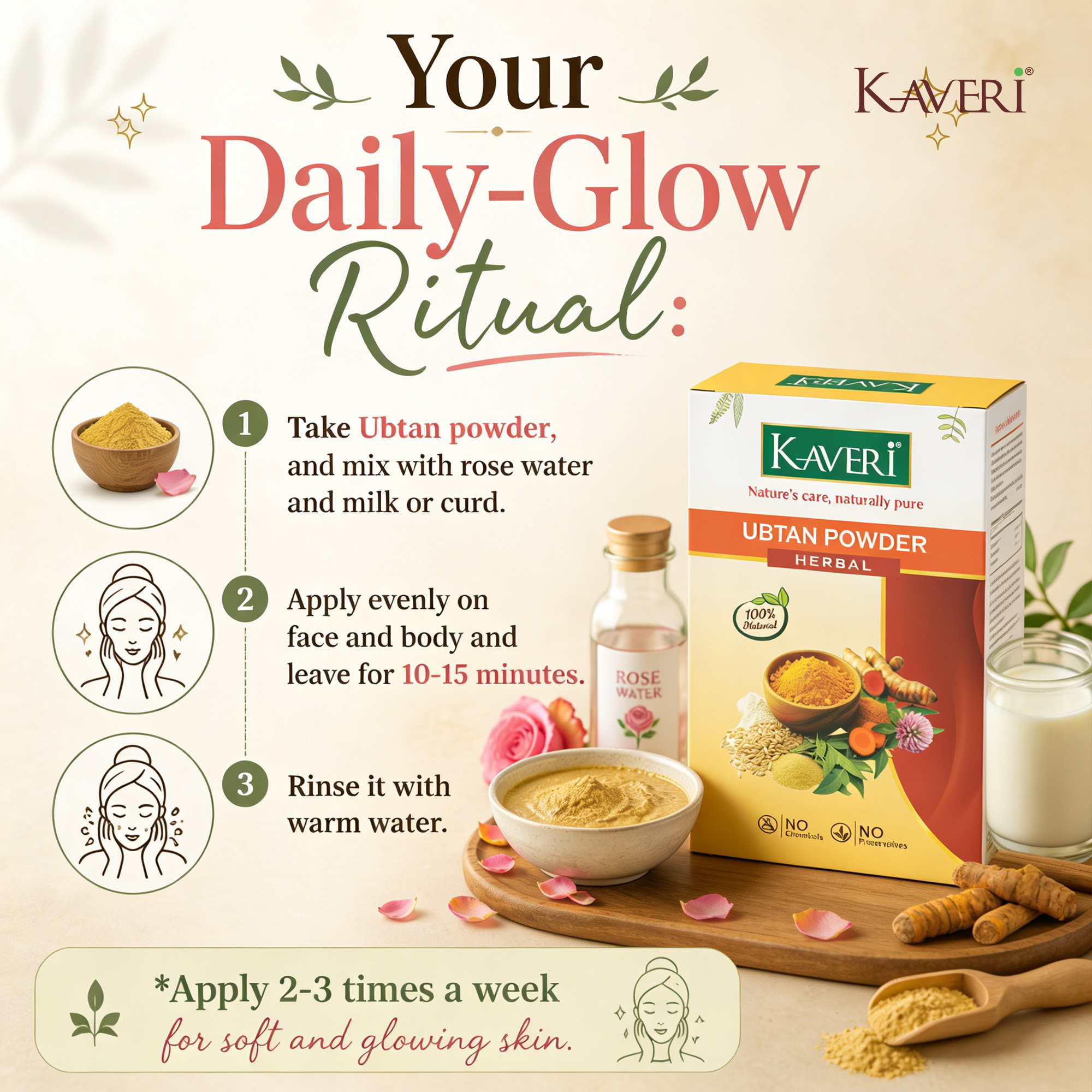 Kaveri Ubtan Powder for Glowing Skin & Tan Removal | Nature Sunnipindi Herbal Nalangu Maavu Ubtan Bath Powder For Skin | Ubtan Body Scrub | Face Pack Mask | Chemicals & Preservatives Free 200gm - Image 4