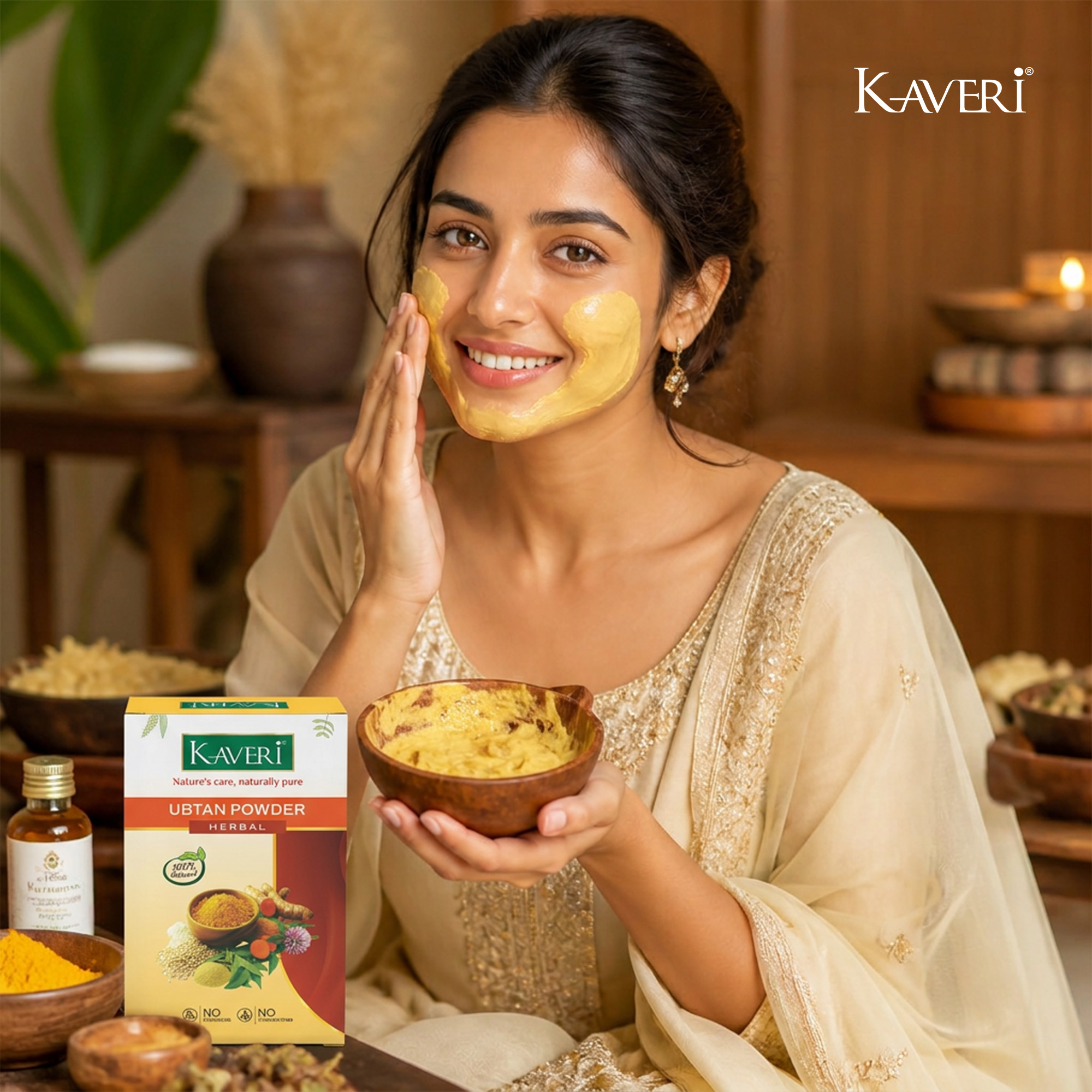 Kaveri Ubtan Powder for Glowing Skin & Tan Removal | Nature Sunnipindi Herbal Nalangu Maavu Ubtan Bath Powder For Skin | Ubtan Body Scrub | Face Pack Mask | Chemicals & Preservatives Free 200gm - Image 8
