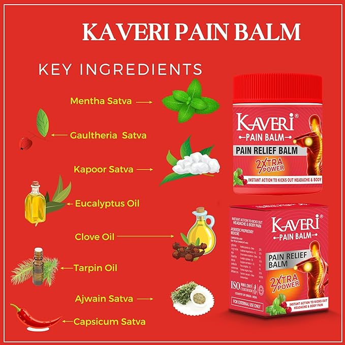 Kaveri Pain balm 2X Xtra PowerAyurvedic balm for effective Relief from Headache and Body pain,Sprain Muscle Pain, Joint Pain, Knee Pain and Cold (pack of 10, 8gm each) - Image 4