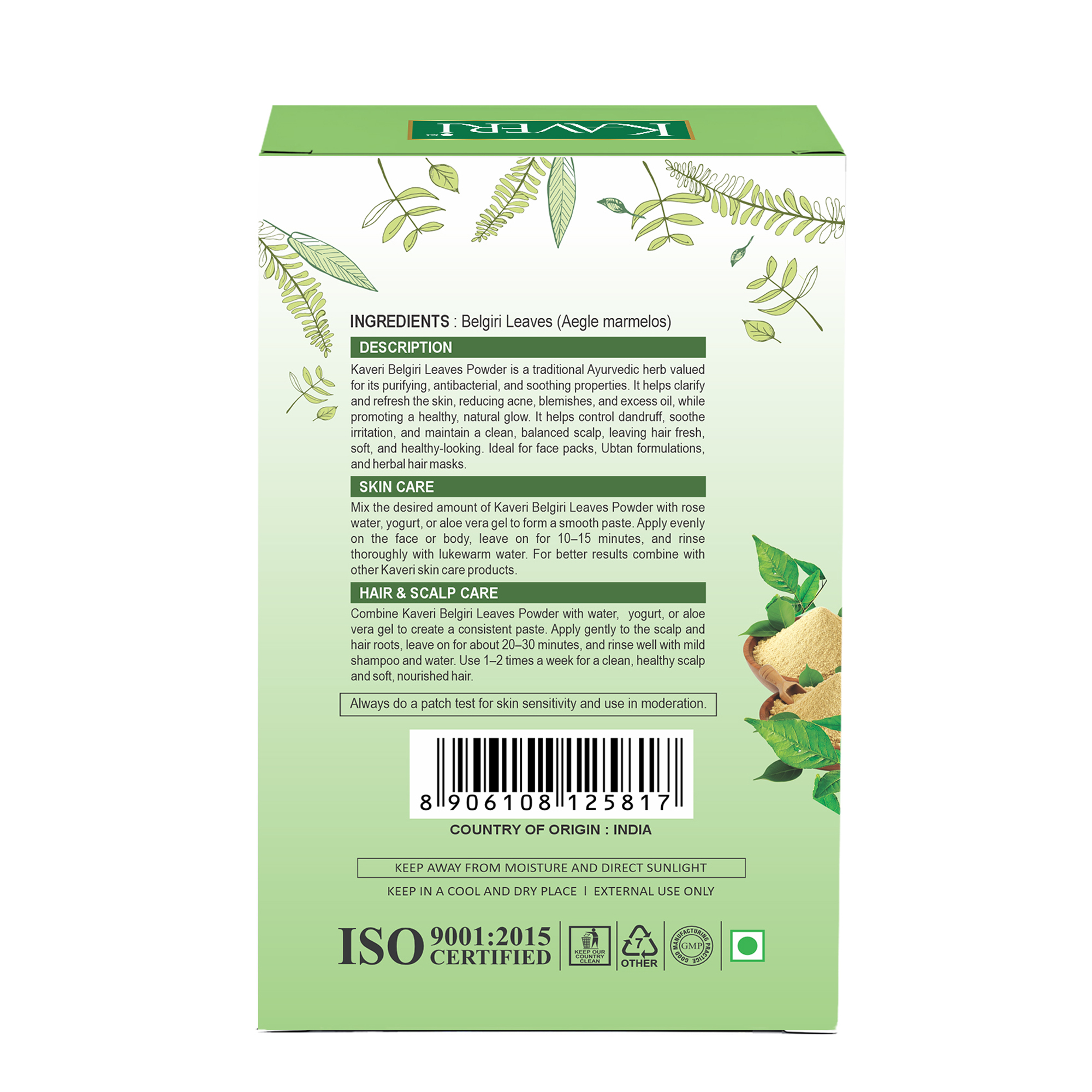 Kaveri Belgiri Leaves Powder | Natural Bael Leaf Powder for Skin & Hair Care | Herbal Face Pack | Scalp Care & Hair Mask| Chemicals & Preservatives Free 200g - Image 2