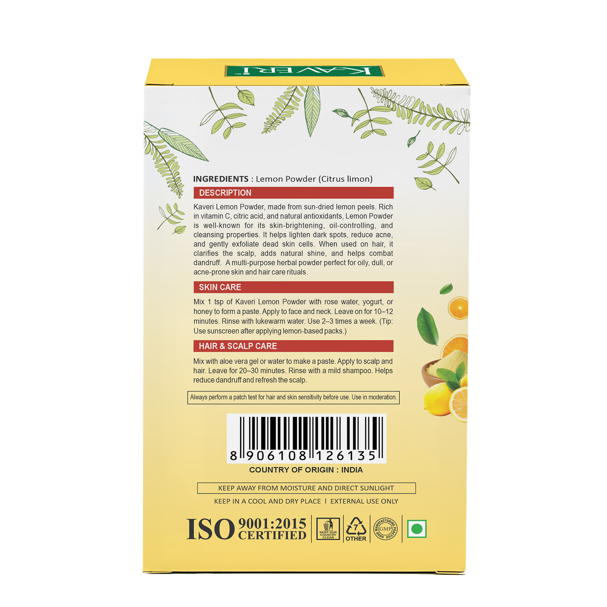 Kaveri Lemon Powder for Hair & Skin Care | Natural Lemon Peel Powder | Herbal Face Pack & Hair Mask | Supports Oil Control & Glowing Skin | Chemicals & Preservatives Free 200g - Image 2