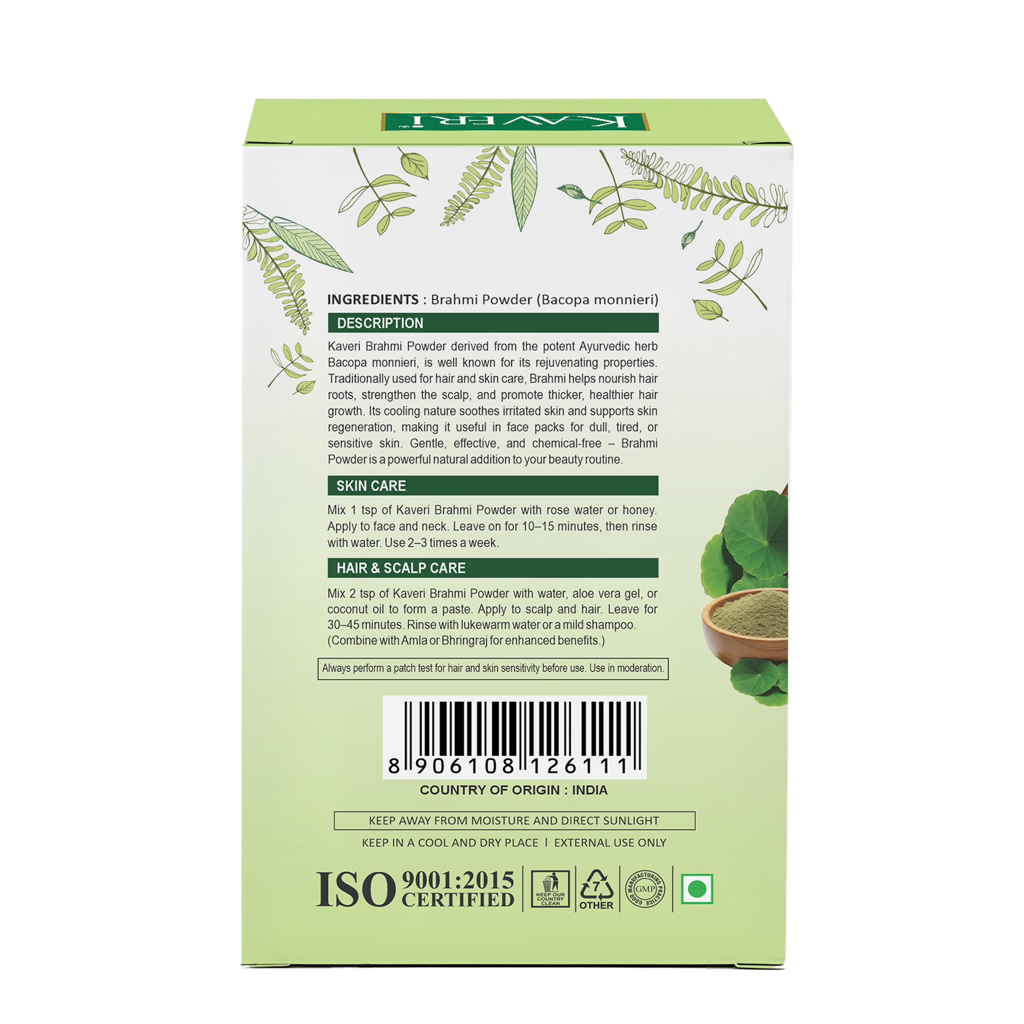 Kaveri Brahmi Powder for Hair & Skin Care | Natural Brahmi Powder | Herbal Hair Mask & Face Pack | Supports Healthy Hair Growth & Scalp Care |Chemicals & Preservatives Free | 200gm - Image 2