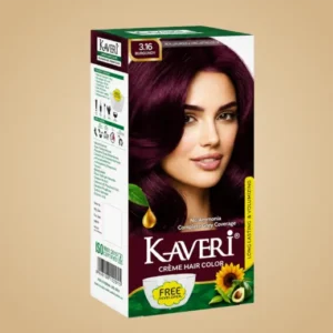 Kaveri Burgundy Creme Hair Colour | No Ammonia Creme Hair Colour with Argan, Avocado, Sunflower & Black Sesame Oils | Complete Grey Coverage | Shade 3.16 | 60g + 60ml